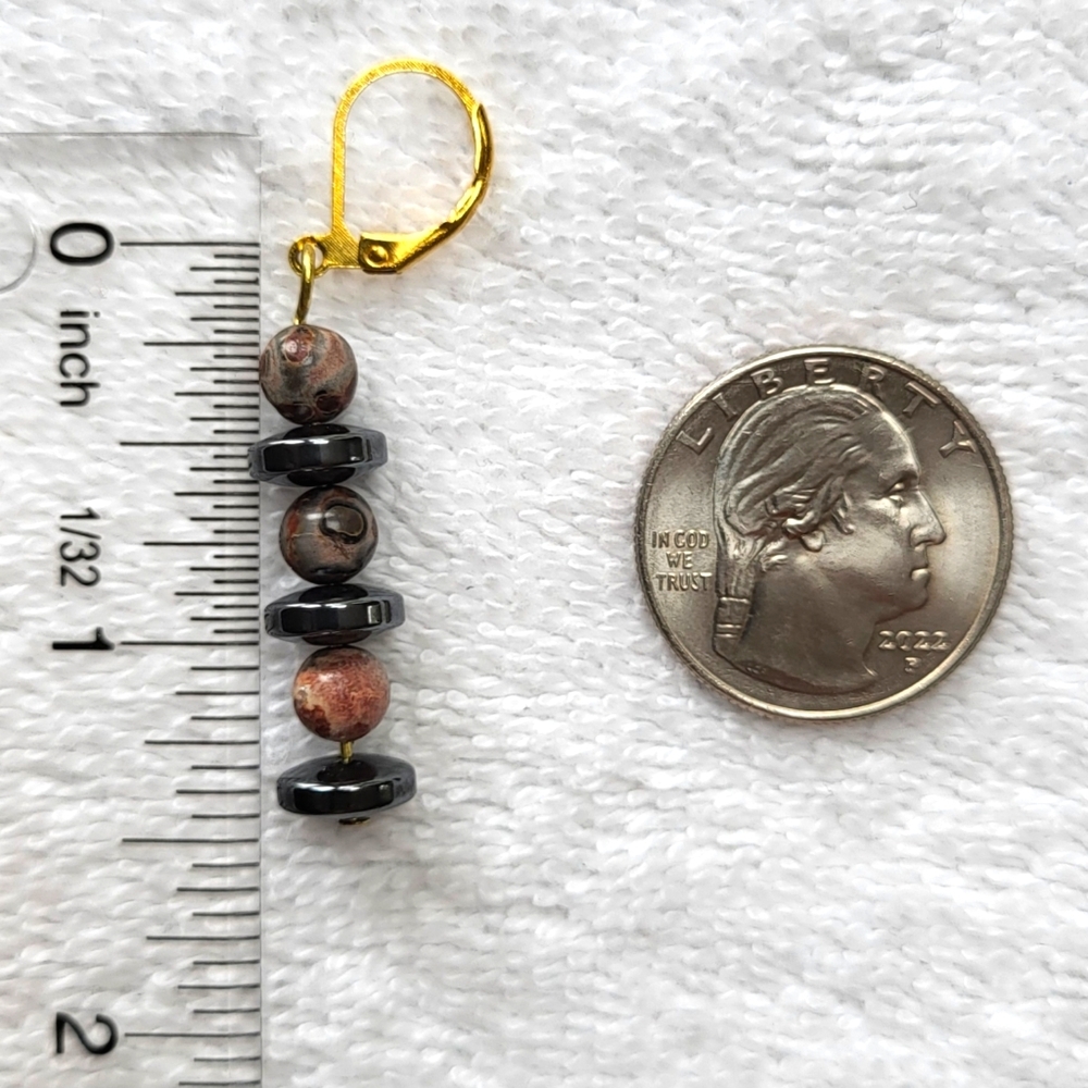 ARTISAN Stone and Black Beaded Statement Dangle Earrings / Pierced - Picture 4 of 5
